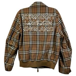 Burberry Sellan Tan Plaid Bomber Jacket Sz 48